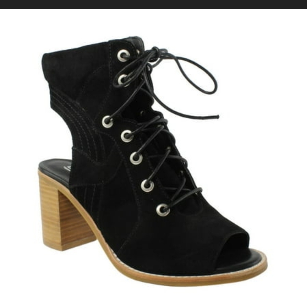 Sbicca Xandra Black Lace Up Peep Toe Bootie Boots